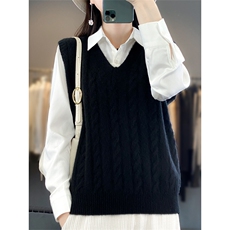 时尚百搭V领毛衣背心女宽松显瘦针织马甲外套秋冬季新款韩版上衣，女装马甲，绒汀羊绒