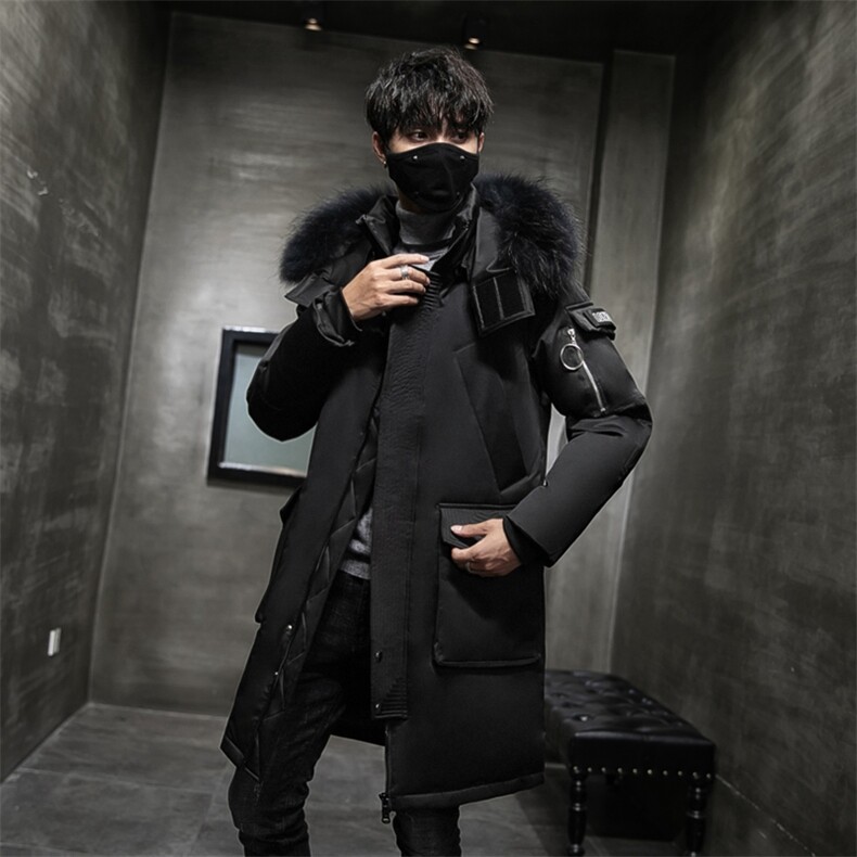90%白鸭绒冬季保暖羽绒服男士零下连帽大毛领中长款外套896-P100,男装羽绒服,星座1210A
