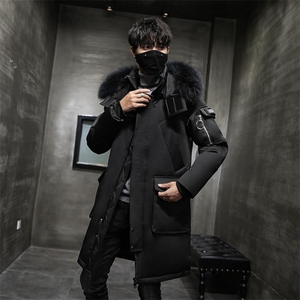 90%白鸭绒冬季保暖羽绒服男士零下连帽大毛领中长款外套896-P100图片