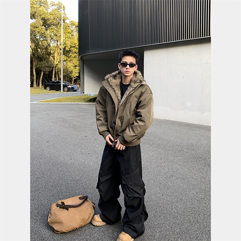 网图美潮毛领座山雕棉服短款飞行员夹克版棉衣W1808/特P95,男装夹克,电商B350