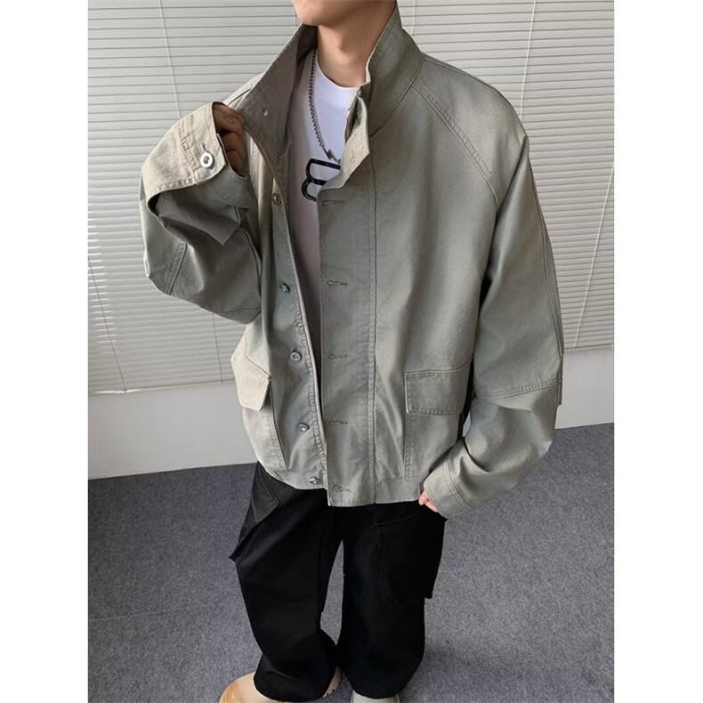 纯色翻领夹克2025秋季新款日系复古情侣男女拉链单排扣运动外套,男装夹克,星座506A