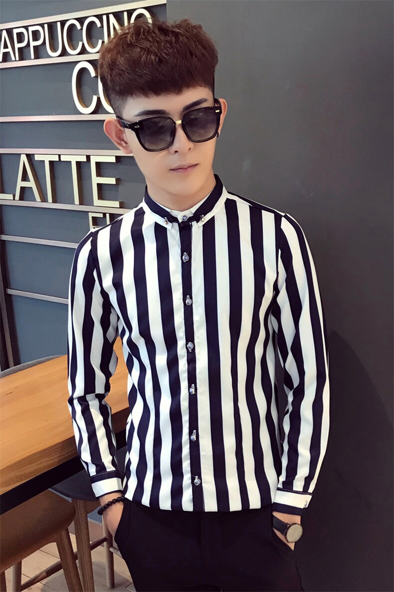 SC009-V条纹潮男长袖衬衫青少年寸衫大码KT酒吧夜店衬衣,男装衬衫,星座717A