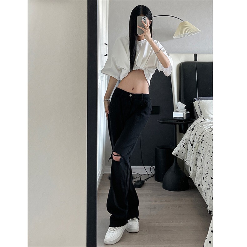 B221美式ins高街简约小众设计毛边破洞牛仔裤LK23067-P60控78,男装牛仔裤,电商B221