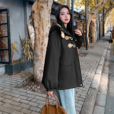 【设计】1C128-A34冬新牛角扣羊羔毛连帽棉服外套P190-K295，女装棉衣/棉服，2D148