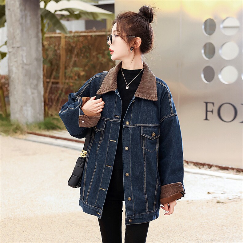 2022年冬款翻领拼接牛仔90%白鸭绒绒加厚宽松休闲羽绒服上衣,女装羽绒服,瑶迪依秀