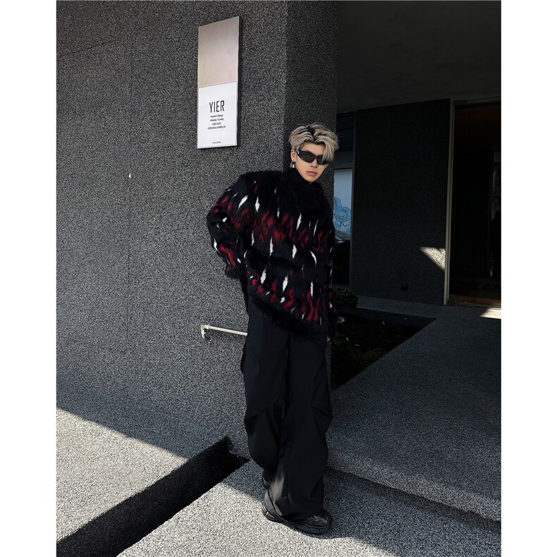 秋冬季仿貂毛毛衣男美式小众分割设计感高街复古慵懒针织衫MY9536,男装针织衫/毛衣,星座506