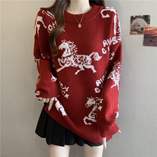 1506A/G93990/P52新年款马年红色本命年男女跨年毛衣，男装针织衫/毛衣，星座1506A