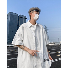 2024夏季新款港风日系复古宽松版条纹翻领短袖衬衫男潮ZC727-P40，男装衬衫，星座313A(原308A-2)