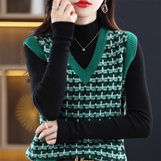 时尚气质V领无袖毛衣女衫显瘦百搭针织背心外套，女装马甲，琳华羊绒