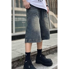 美式复古水洗拼接牛仔短裤男女做旧夏季高街宽松阔腿休闲NYD226，男装牛仔裤，星座1116A（原606A-3）