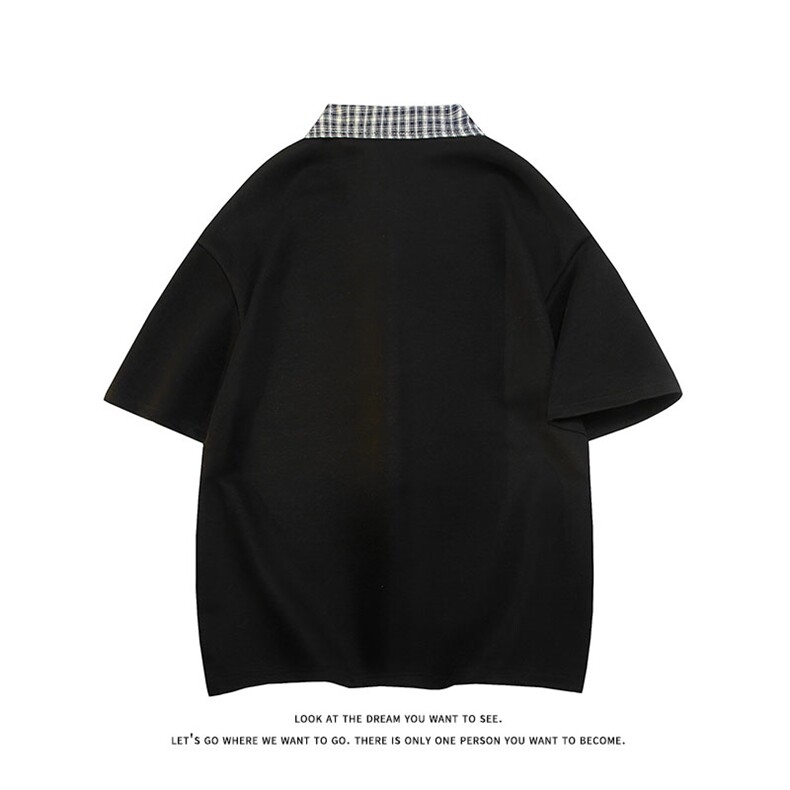 假两件格子拼接T恤夏季美式潮牌短袖POLO衫翻领上衣T3640-特价P29,男装T恤,电商A007