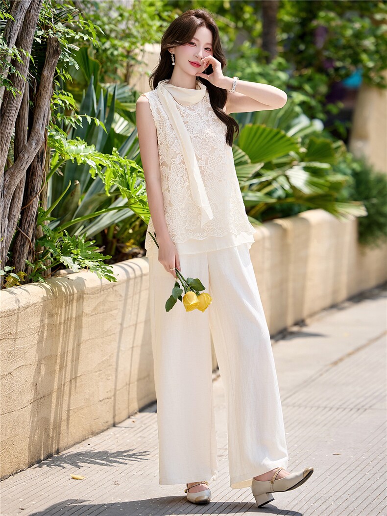 蕾丝镂空无袖背心裙两件套女2026新款夏季气质浪漫法式度假风套装,女装套装/套裙,意芙