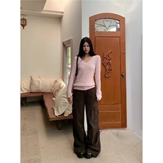 棕色美式工装阔腿裤女秋季2025新款高腰复古显瘦高街设计感休闲裤，男装工装外套，星座506A