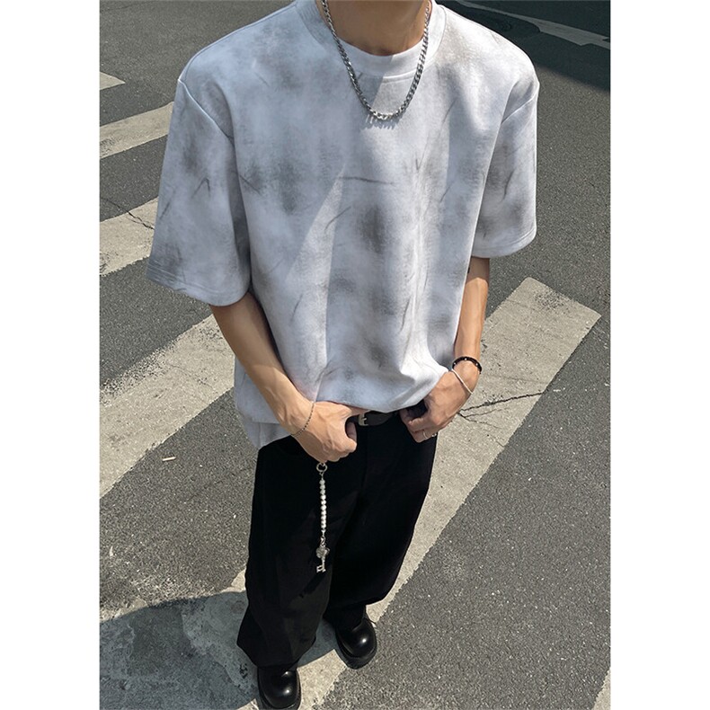 T306-P35控58260克曼巴棉美式复古扎染烧花短袖T恤男潮牌宽松,男装T恤,电商A058-1（原电商C417）