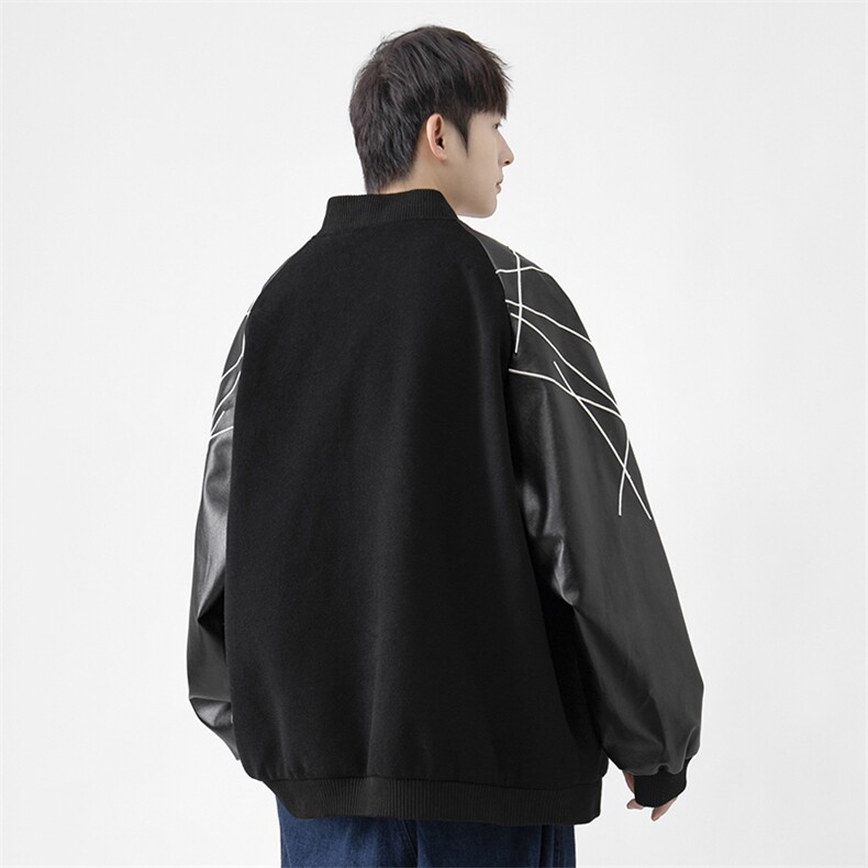 精品秋冬装飞行棒球服男女夹克毛呢拼皮刺绣轻熟JK1701-P115港风C,男装夹克,星座401