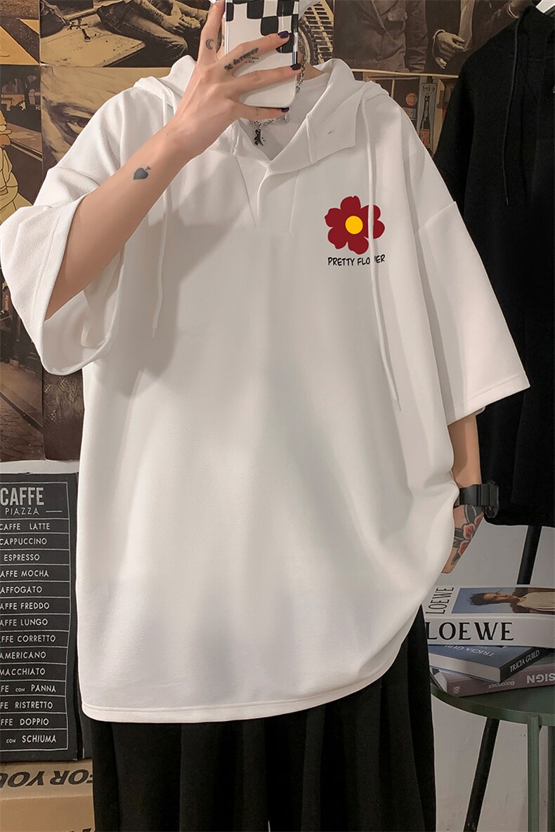 LD54257-P45NASA连帽短袖t恤男大码胖子带帽五分袖中袖海报风,男装T恤,电商A040