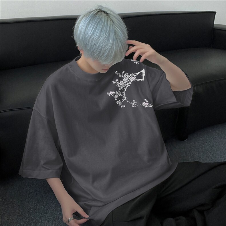 抖音品质直播得物风新中式印花短袖T恤dcm295-特批20控38,男装T恤,星座605(原A050)