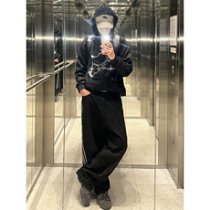 B221美式ins高街小众宽松三条杠运动牛仔裤LK23130-P60控78，男装牛仔裤，电商B221