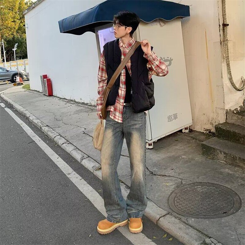 美式复古做旧泥黄微喇牛仔裤男秋季2120-P68,男装牛仔裤,星座1109-3