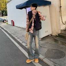 美式复古做旧泥黄微喇牛仔裤男秋季2120-P68，男装牛仔裤，星座1109-3