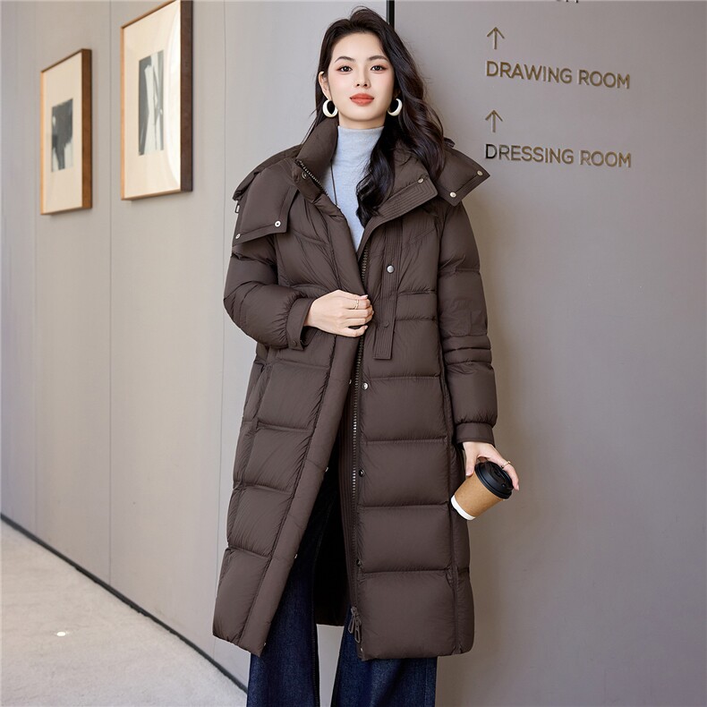 长款棉服女2025新款宽松立领连帽防风冬季棉袄加厚过膝羽绒服,女装羽绒服,阿舍尔精品
