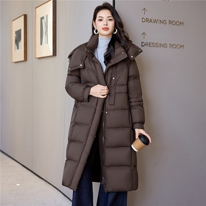长款棉服女2025新款宽松立领连帽防风冬季棉袄加厚过膝羽绒服图片