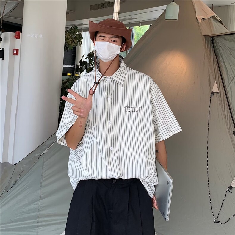 潮潮流日系拼色男方领短袖夏季衬衫新款青春流行衬衫C2032P32,男装衬衫,星座1116-2