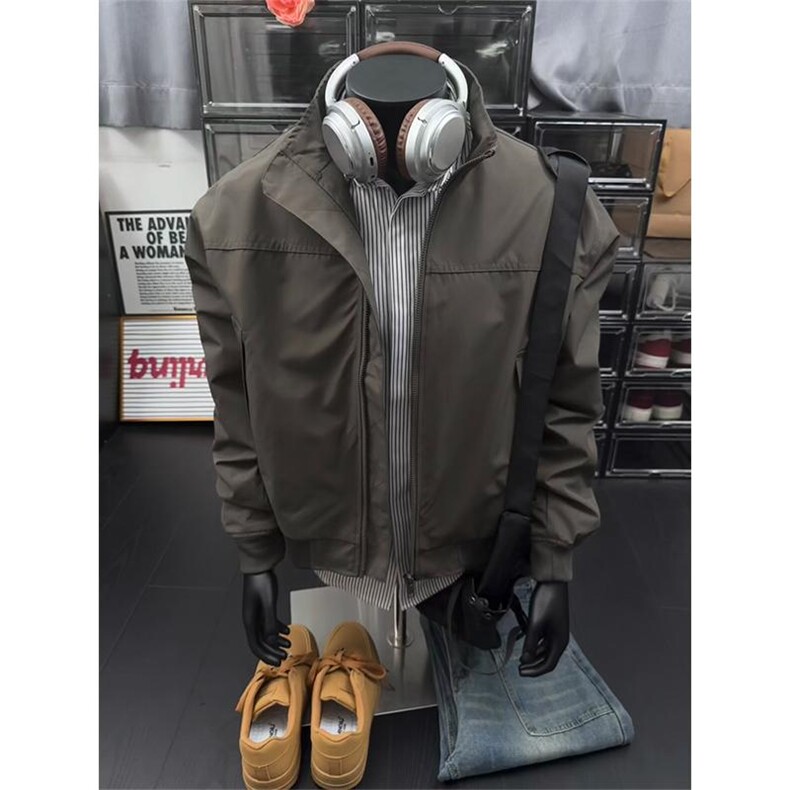现货秋冬季美拉德立领飞行立领夹克boxy廓形棉衣高街加厚加棉外套，男装夹克，电商A486-1