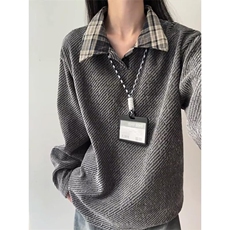 W55日系复古细格纹长袖衬衫慵懒风宽松简约休闲格子衬衣外套，男装衬衫，星座308A-1（原309B-1）
