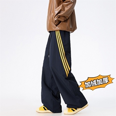 港风休闲裤长裤三条杠加绒加厚棉裤直筒裤A014-DY25129-P65控88，男装棉裤，电商A014