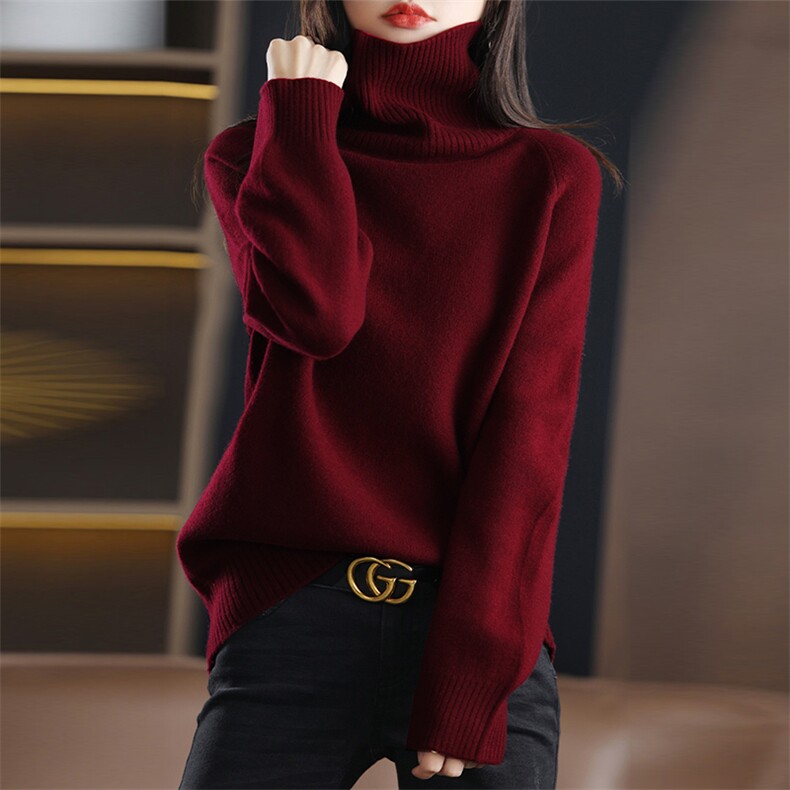 新款高领羊毛衫女秋冬宽松显瘦百搭时尚保暖毛衣,女装羊毛衫,朝思羊绒