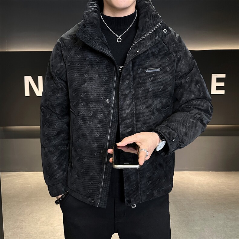 标50贴标花纹立领皮羽绒服男休闲上衣外套A329-YR9968-P225,男装羽绒服,电商A329