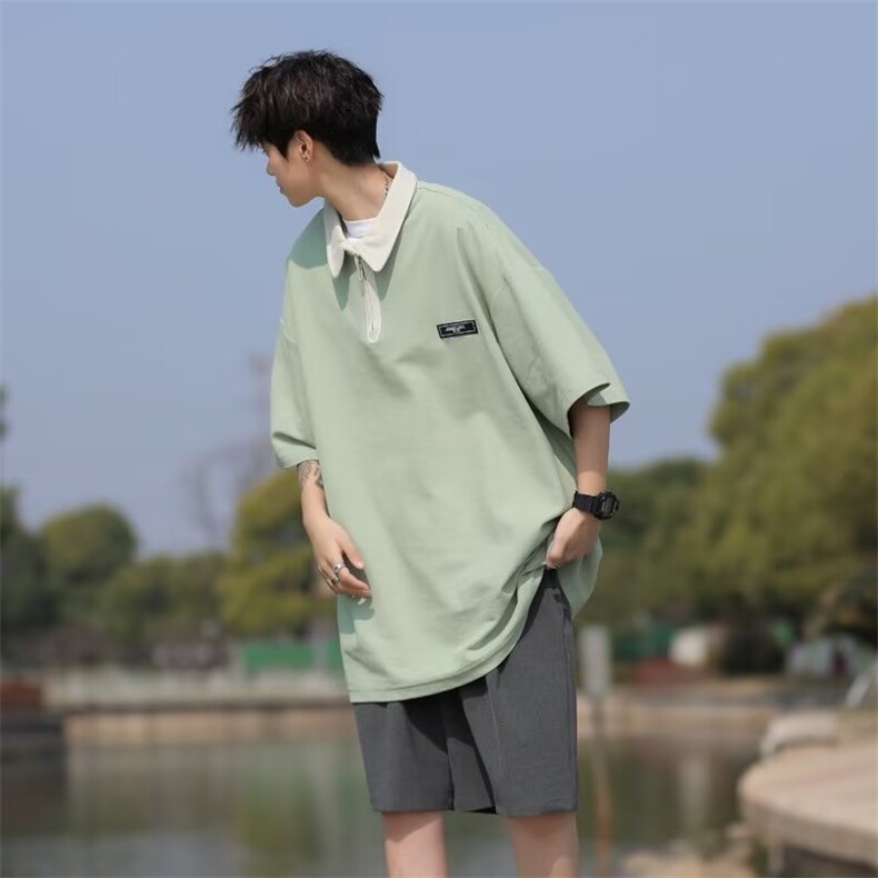 翻领短袖T恤男简约百搭休闲打底五分袖POLO衫JQ607P28,男装Polo衫,星座1116-2