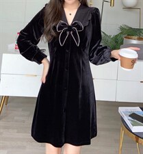 金丝绒收腰款连衣裙，女装连衣裙，Linda Jean