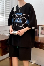 夏上新学生运动圆领套头半袖套装印花短裤T恤男女6642-P60控价88，男装T恤，电商A441-1