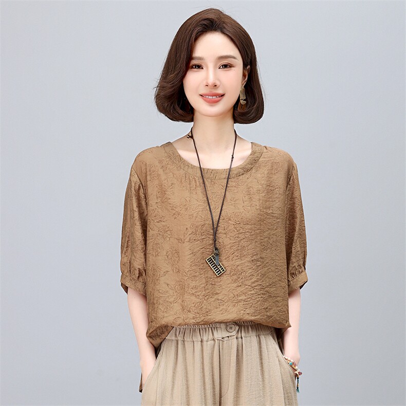 中年妈妈薄款冰丝女夏季新款宽松大码遮肚子显瘦阔腿裤,女装T恤,悦见她