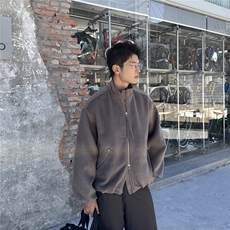 双拉链毛呢夹克外套秋冬短款呢子大衣宽松妮子风A236-JK625-P150，男装毛呢大衣，电商A236