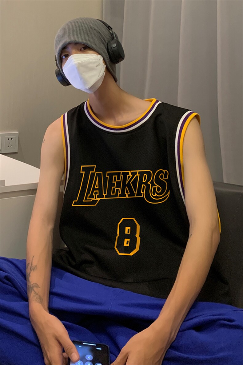 港风纯棉夏季休闲拼色螺纹印花网眼篮球背心男女T6925P35控48,男装背心/马甲,电商A268A