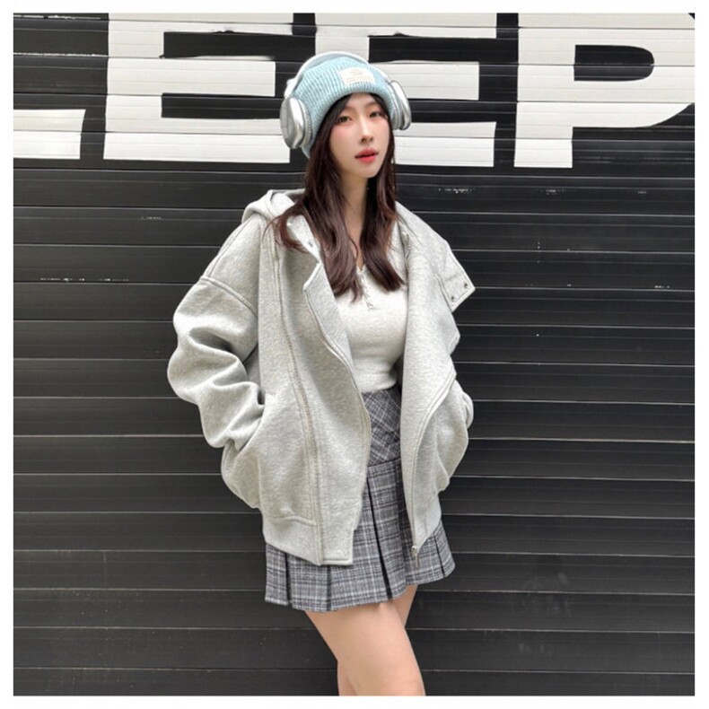 网图重磅380克全棉宽松设计感拉链套头连帽卫衣外套AH912-P58,女装短外套,四季星座610B