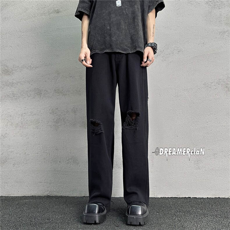 k707-p48-控68M-5XL抖音美式高阶黑暗破洞拉链宽松大码牛仔裤,男装牛仔裤,星座116
