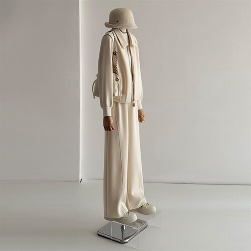 时尚网红春款套装洋气减龄拉链竖纹开衫外套阔腿卫裤运动两件套潮，女装套装/套裙，江南