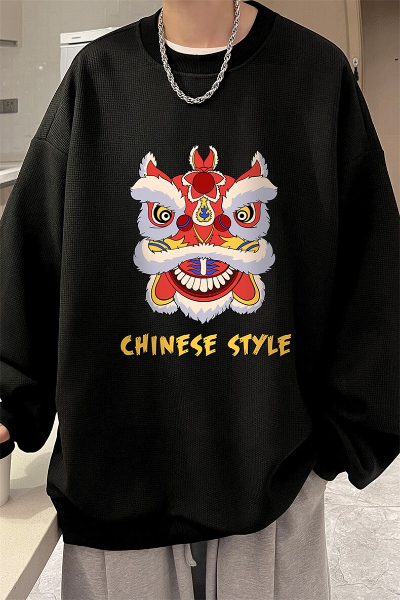 华夫格卫衣圆领卫衣男大码长袖t恤男外套HW76185-P30加绒款-P40,男装卫衣,电商A040