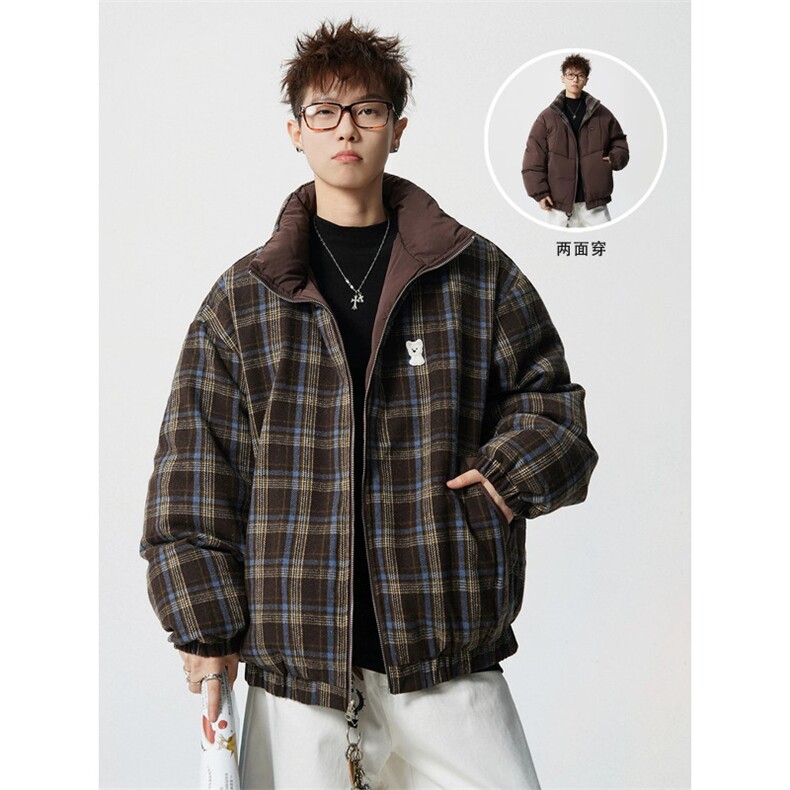 706-LK0596-P118  现货 冬季男装双面穿格纹立领棉服情侣棉衣外套图片