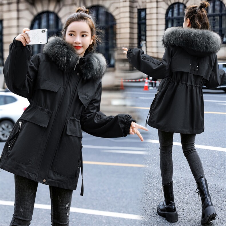 棉衣/棉服2021新款冬仿羊羔毛中长款工装带帽派克服女外套,女装派克服,瑶迪依秀