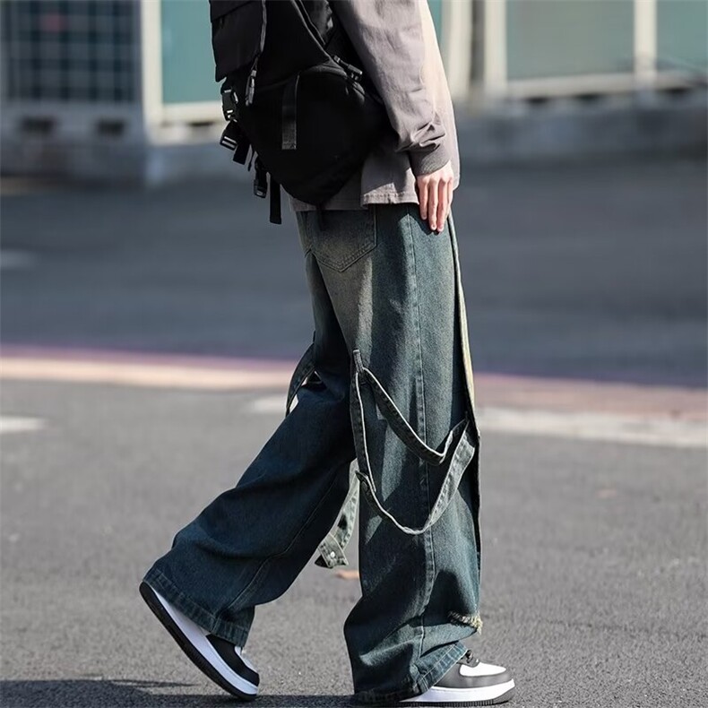解构重工牛仔裤男潮牌港街复古做旧水洗拼接牛仔裤GN253-P55,男装牛仔裤,星座1001-1