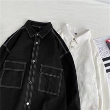 2021春秋季新款衬衫男纯色韩版宽松长袖休闲衬衣202-7-GC14，男装衬衫，星座1302