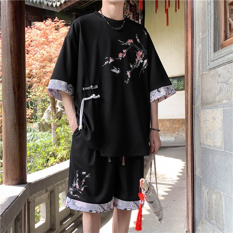 新中式风两件套夏季新中式禅意短袖t恤男套装A436-D220-P52,男装休闲套装,电商A436