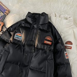 F27-P92 冬季美式赛车PU皮棉衣男加厚ins潮流立领宽松立领棉服图片