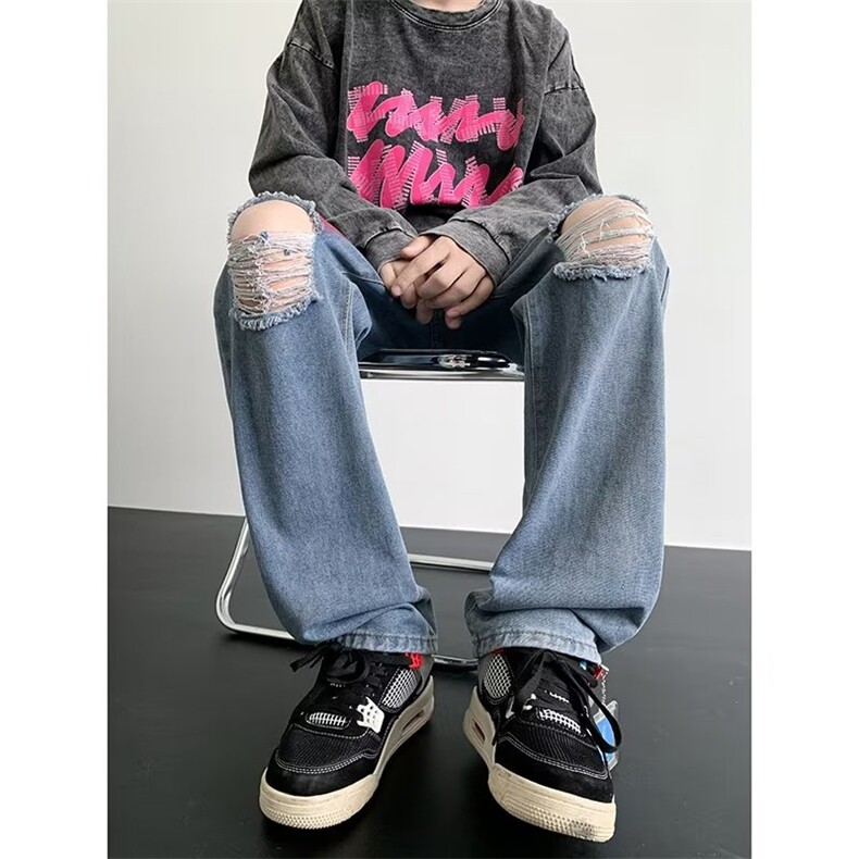 涂鸦印花破洞牛仔裤男女夏季潮长裤潮N1529P43,男装牛仔裤,星座1116-2