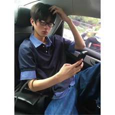 得物抖音高品质二开夏季美式潮牌高街假两件格子衬衣翻领短袖T恤，男装T恤，电商A486